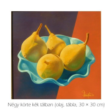 Négy körte kék tálban